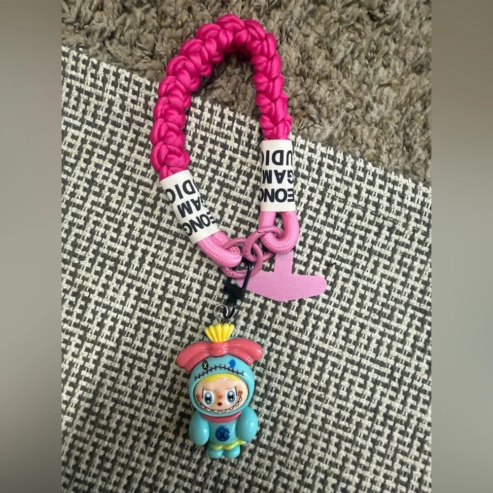 Labubu the monster mobile phone lanyard keychain, Pink